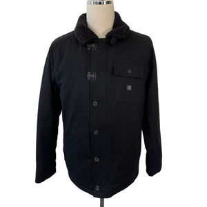 Roark Men's Large Black Fleece Collar Field Jacket Fleece Lined Clasp Closure